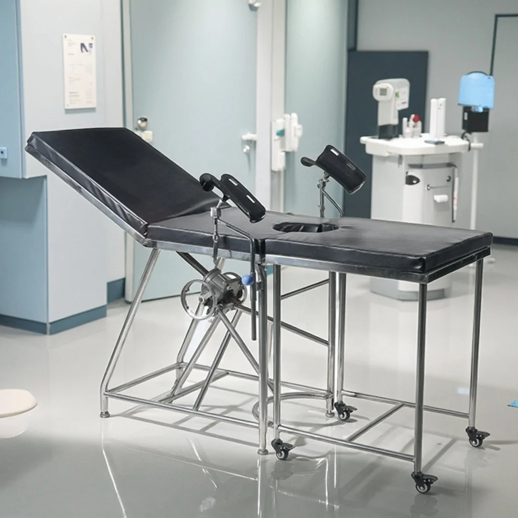 Premium Stainless Steel Gynecology Exam Table with Adjustable Stirrups and Infusion Feature for Hospital Clinical Procedures 4