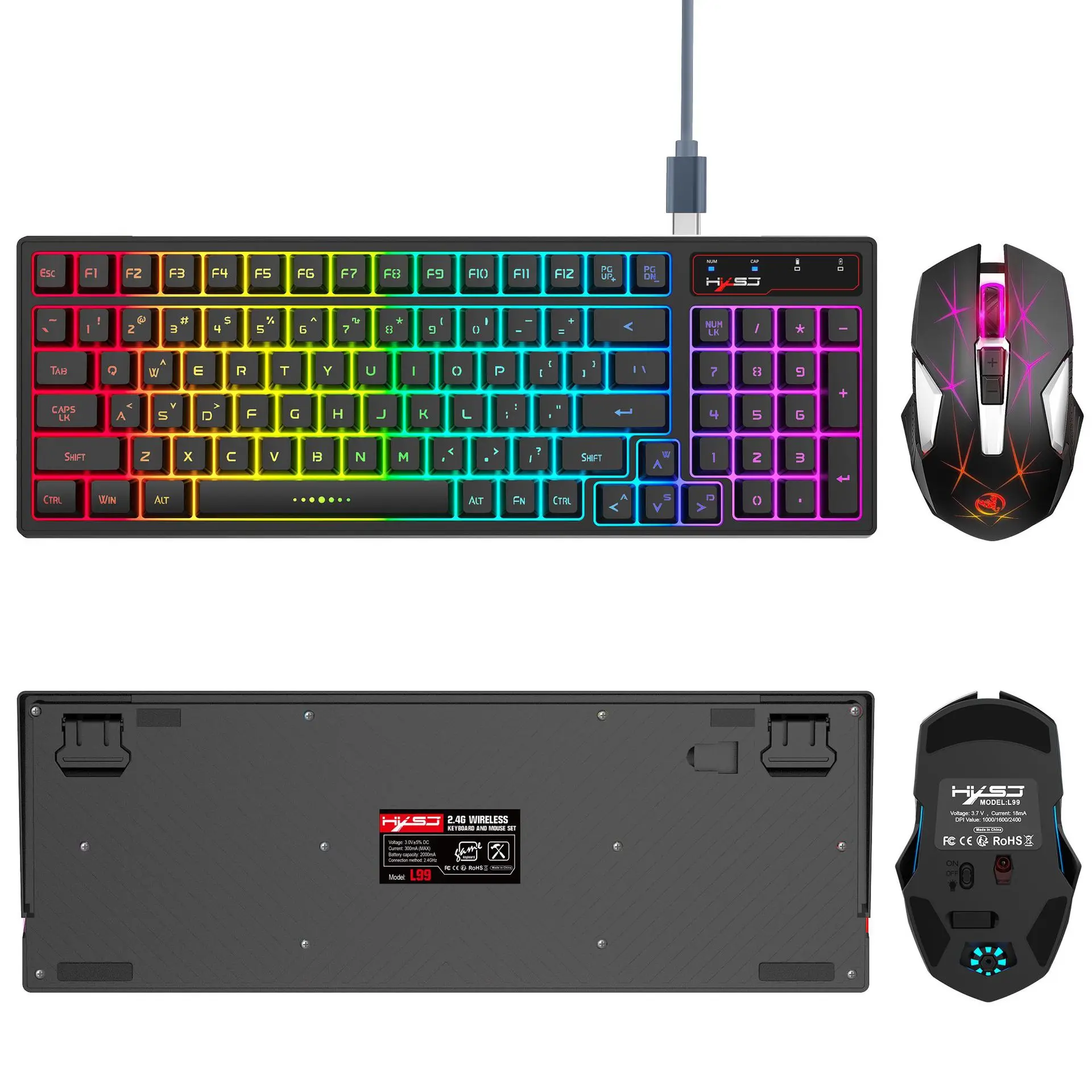Combo de Teclado e Mouse Gamer HXSJ L99 Teclado Sem Fio RGB