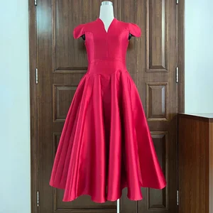 Own Factory Accept Customization Designer Fashion Flying Sleeve Solid V-Neck Slim Elegant Gown Elegant Banquet Party Dress