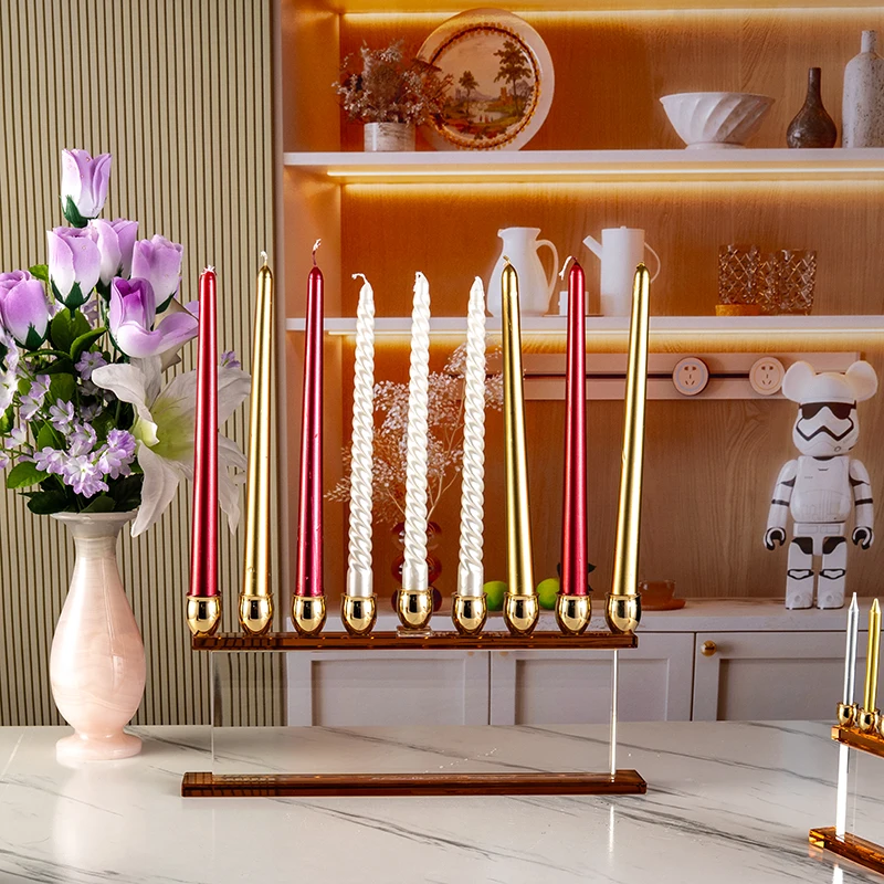Small Bridge Cyrstal 9-pillar Flat Wedding Center Glass Candle Holder Home Decoration High-end Crystal Candle Holder