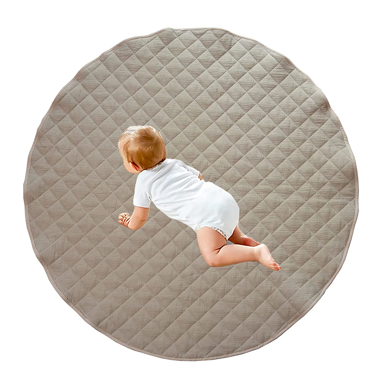 40 Inches In Diameter Large Thick Room Rug Plain Color Double Sided Use Portable Kids Tummy Time Playmat for Indoor Outdoor