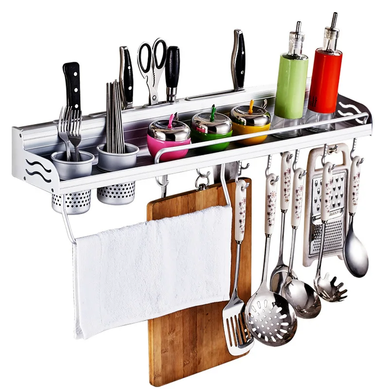 Punch-free Kitchen Utensils Racks Wall-mounted Racks With Guardrails Multi-functional Storage Racks for Household Use