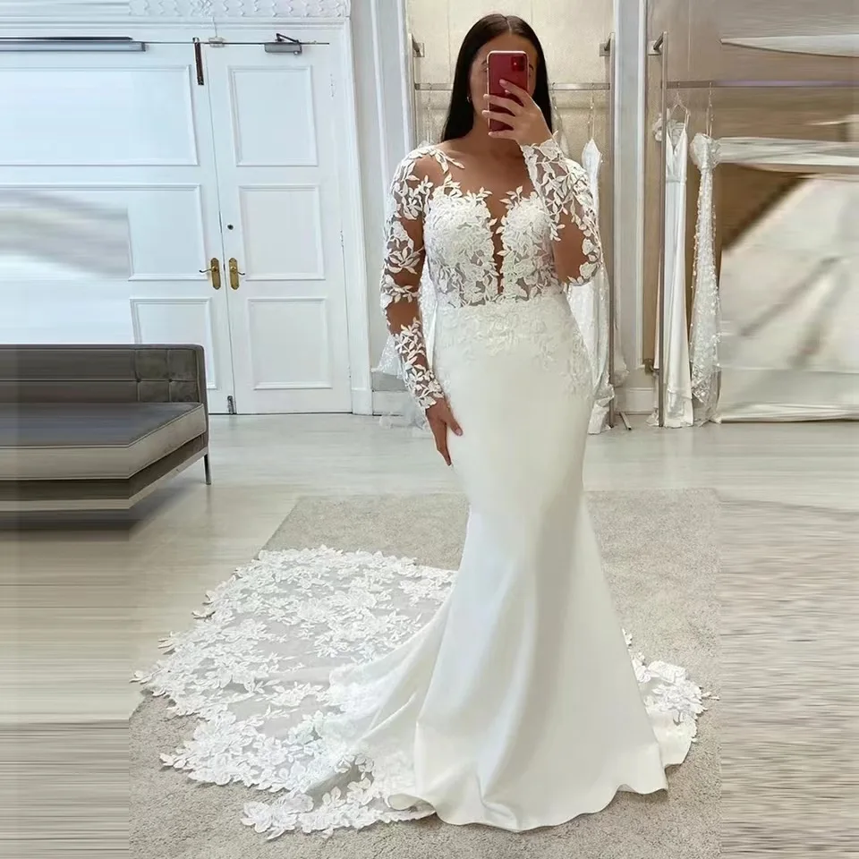 knee length dresses for ladies Casablanca Bridal Beloved BL434 Size 10 Wedding Dress Mermaid Sheer Long Sleeve Lace Bridal main image 0