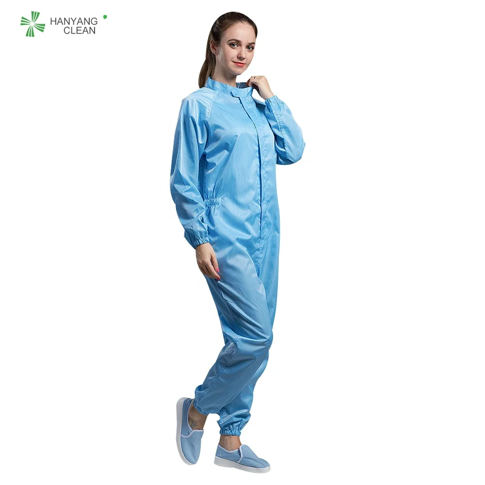 H-1108 Autoclavable Antistatic ESD Cleanroom Jumpsuit Coveralls with Caps Lint-Free Lightweight Unisex Design