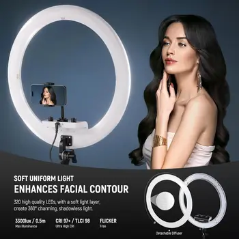 NEEWER Professional Ring Light with Stand and Phone Holder, 18 Inch Ultra Thin, 45W 2900K-7000K TLCI98, Remote Shutter & App detail image