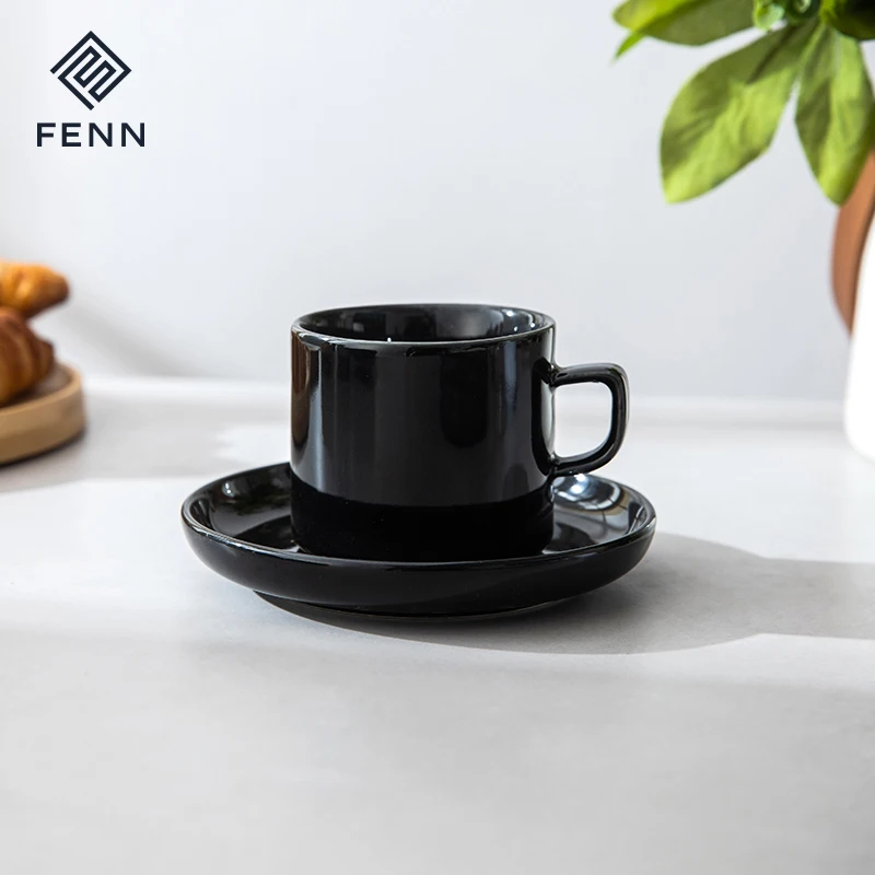 FENN Nordic cafe shop porcelain restaurant coffee cups ceramic black espresso cup with sauce custom logo printed