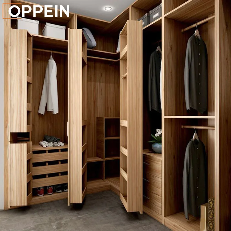 OPPEIN Factory Prices Wood Grain Modern Designs 3 Door Sliding Bedroom Simple Indian Home Furniture Minimalist Wardrobe
