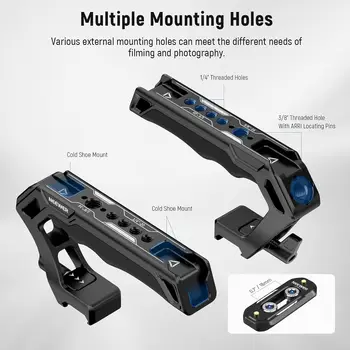 NEEWER Top Handle and NATO Rail Kit, Comfort Silicone Grip with Quick Release NATO Clamp, 3 Cold Shoes and 1/4" 3/8" ARRI detail image