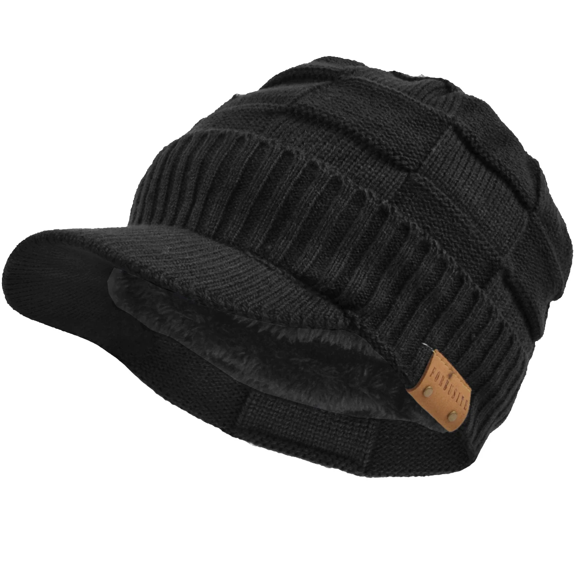 Men's Winter Knit Beanie With Visor - Fleece Lined Skull Cap For Outdoor Activities