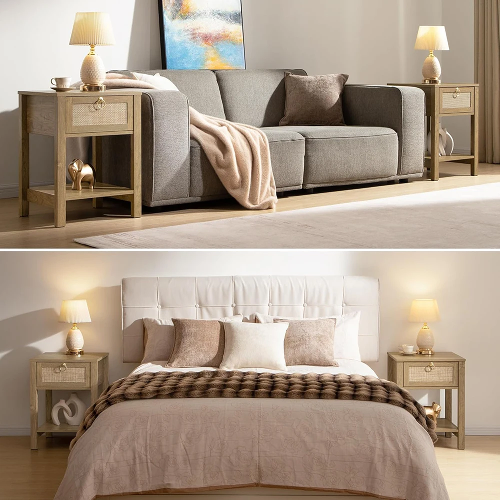 product modern rattan nightstand with brass knobs bedroom storage for small spaces home furniture-6