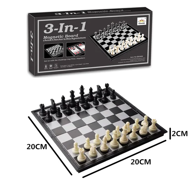 Grande Magnetic Madeira Folding Chess Game Board, 3 em 1, Gamão, Damas,  Jogos de Viagem, Conjunto