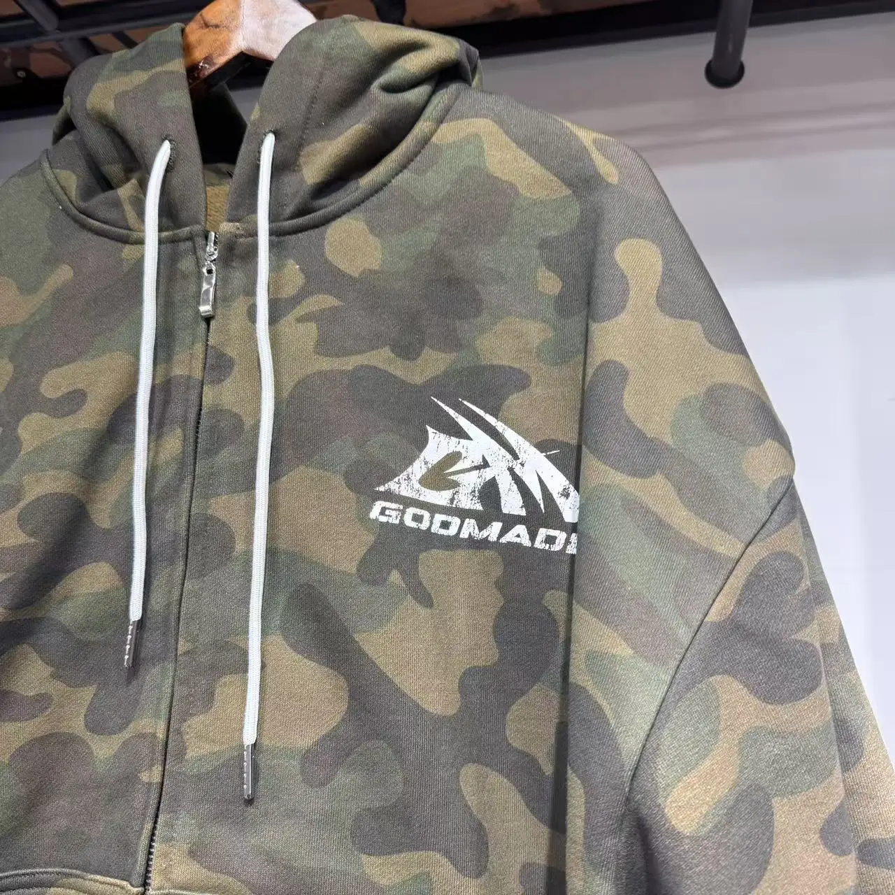 Zip up Custom Full 420 GSM Printing Camo Hoodie Heavy Boxy Cropped Fit Vintage Distress Embroidery Logo Oversized Men Hoodie gallery 5