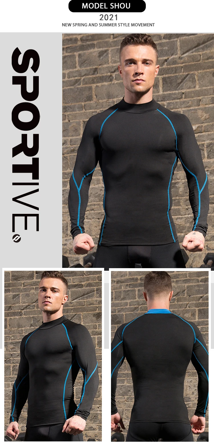 Wholesale Fiess Quick Dry Men Long Sleeve Running Sports Plain Men Thermal Muscle Gym Compression Clothes604_voghion.com