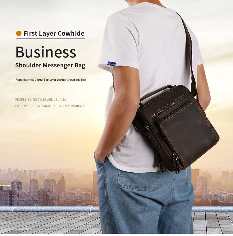 Small Orders Custom Crazy Horse Leather Crossbody Bag For Messenger