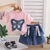 2611 Butterfly Completo Due Pezzi Rosa a Maniche Corte