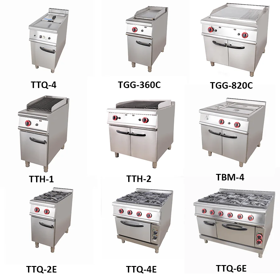 Kitchen Equipment Gas Range Stove 4 Burner Floor Standing Cooker With 2