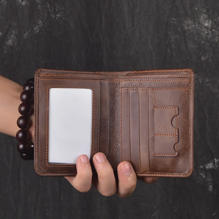 Men Leather Money Bag Head Layer Cowhide Leather Wallet Oil Wax Leather ...