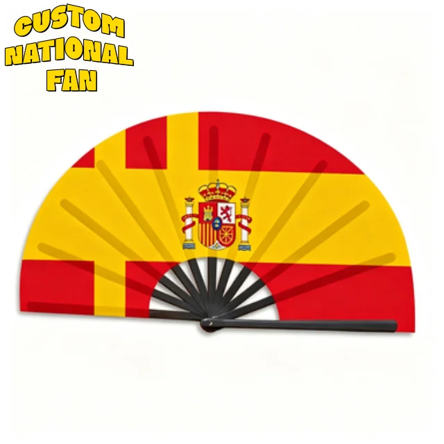 Spain Custom Logo Printed Foldable Hand Fans Featuring National Flag, Ideal For Sport Events & Outdoor Sports Activities_voghion.com