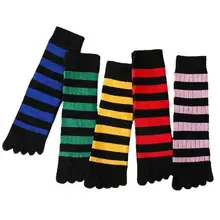 5 Pairs pack Fashion Colorful Stripes Custom Tube Men Cotton Five Toe socks LOW MOQ Wholesale