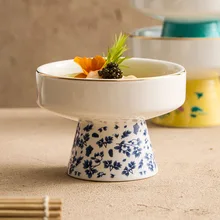 Enamel color Japanese cuisine tableware tall bowl, household ceramic bowl, dessert bowl, dim sum plate, molecular cooking bowl