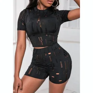 Sportswear Ladies Sports Tracksuits Woman Cut Out Tee Biker Shorts Womens Two Piece Biker Short Set Girl Outer Underwear Sets