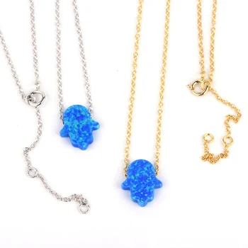 Hot Sale Hamsa Shape Blue Opal Necklace Jewelry With Silver & Gold Chain