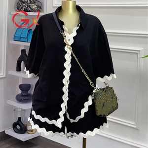 GX88156 Fashion Summer Casual Street Wear Women Clothing Vendor Short Sleeve Shirt and Shorts 2 Pieces Set