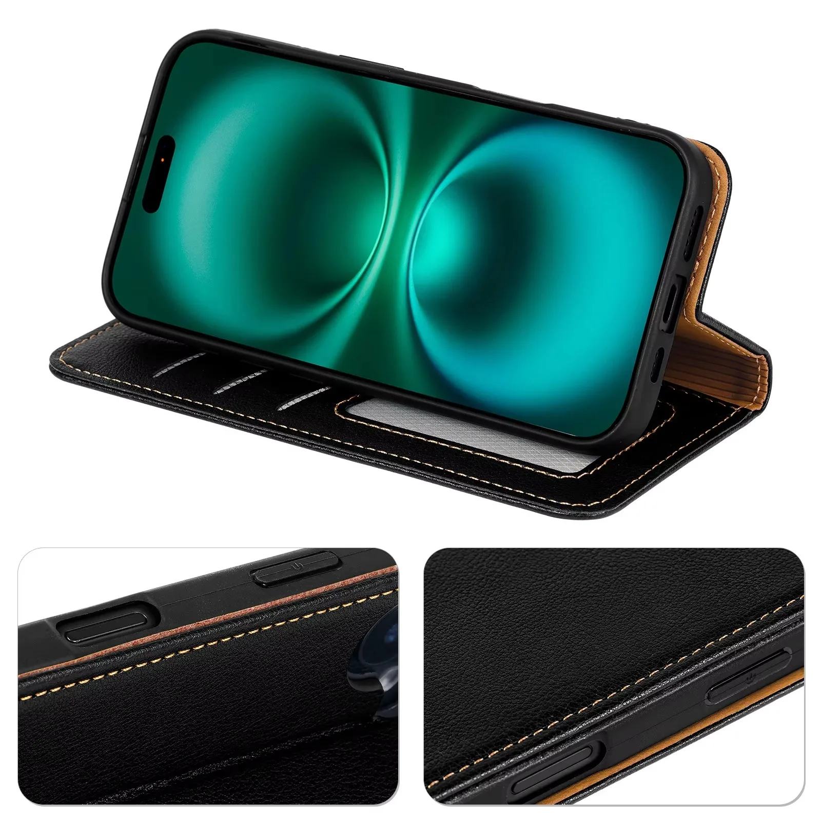 product laudtec leather phone cases wallet card slot back cover shockproof slim customized logo for iphone 17 air 16 pro max sjk1058-5