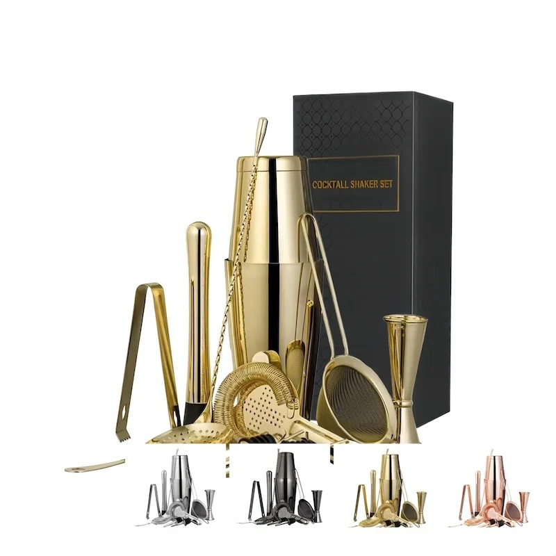Cheap Wholesale China 11 Pcs Stainless Steel Bartender Kit Mixologist Bar Set Boston Cocktail Shaker Set 350ml/550ml/750ml with Custom Logo