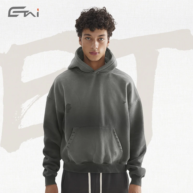 Fashion High Collar Heavyweight Oversized Hoodie Custom logo Men
