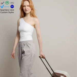 Custom LOGO Summer Simple Slash Neck Sleeveless Sexy Women Sleeveless One Shoulder Workout Vest Yoga Crop Top