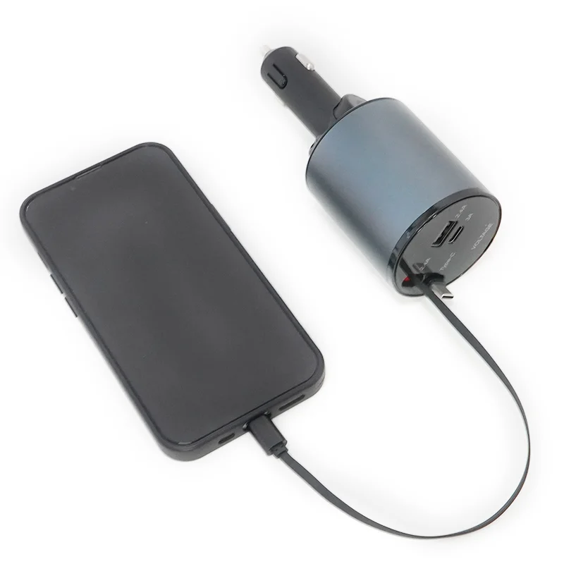 EU/AU/RU Stock Fast delivery retractable car chargers 60W mini car charger with CE certificate