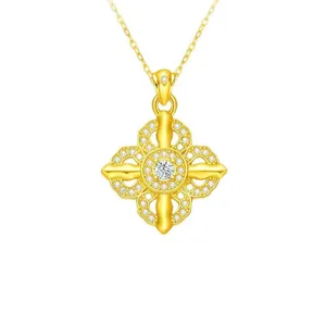 New Chinese China-Chic Classic Style 18K Gold Plated Cross Vajra Pendant Necklace for Children