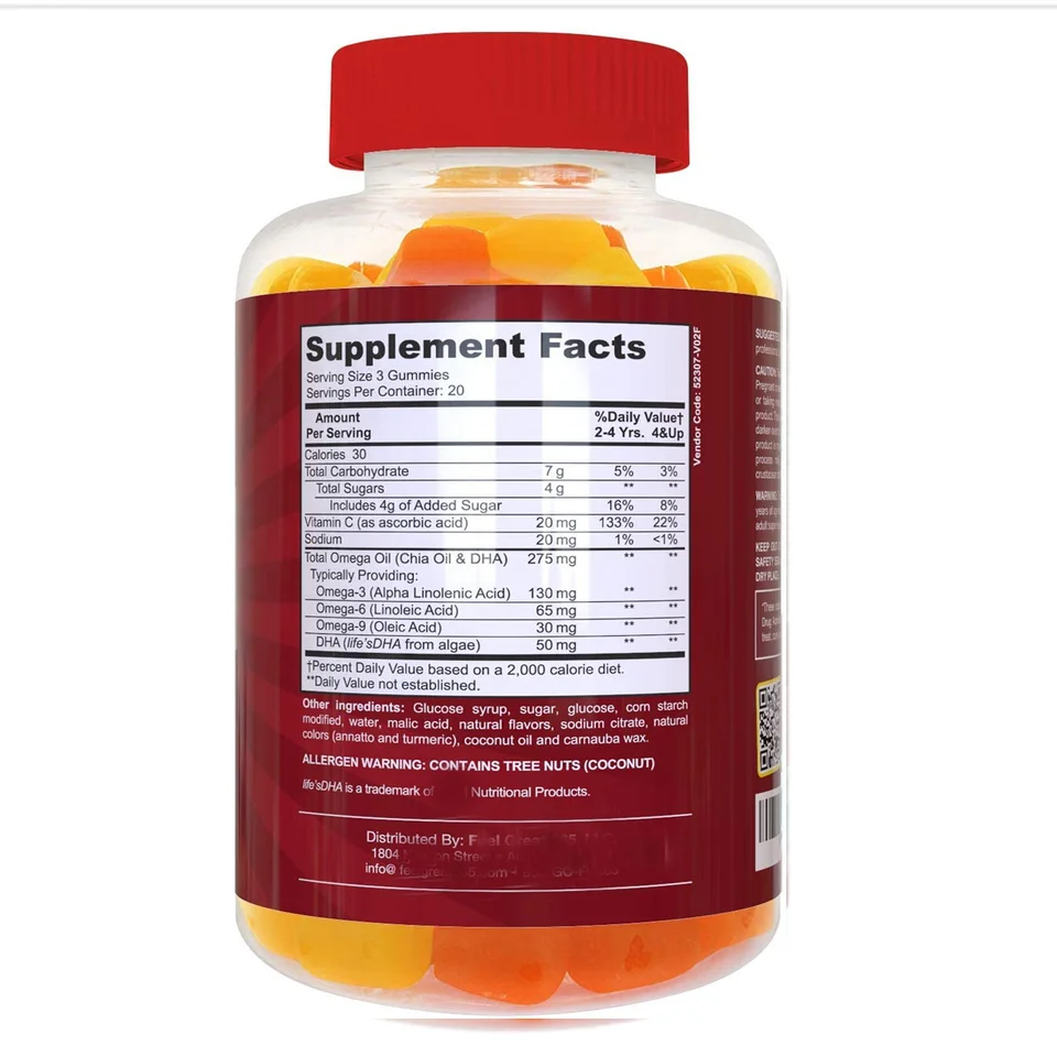 100 Pure Organic Kids Multivitamin Dha Omega 3 Gummies With Omega 6 9 For Supports Brain Joint