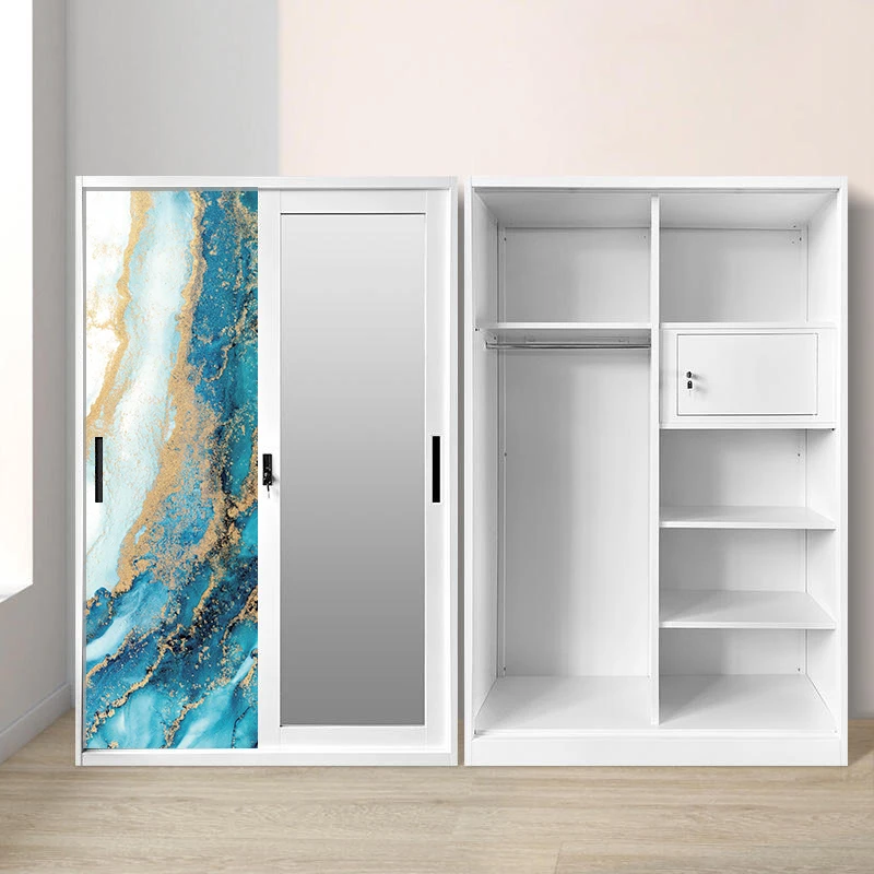 Modern Metal Almirah with Sliding Mirror Doors for Bedroom Organization