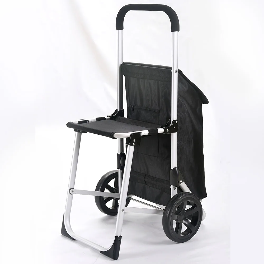 Supermarket Roll  Handy Portable Detachable Collapsible Trolly Grocery Folding Seats Wheels Shopping Trolley Bag