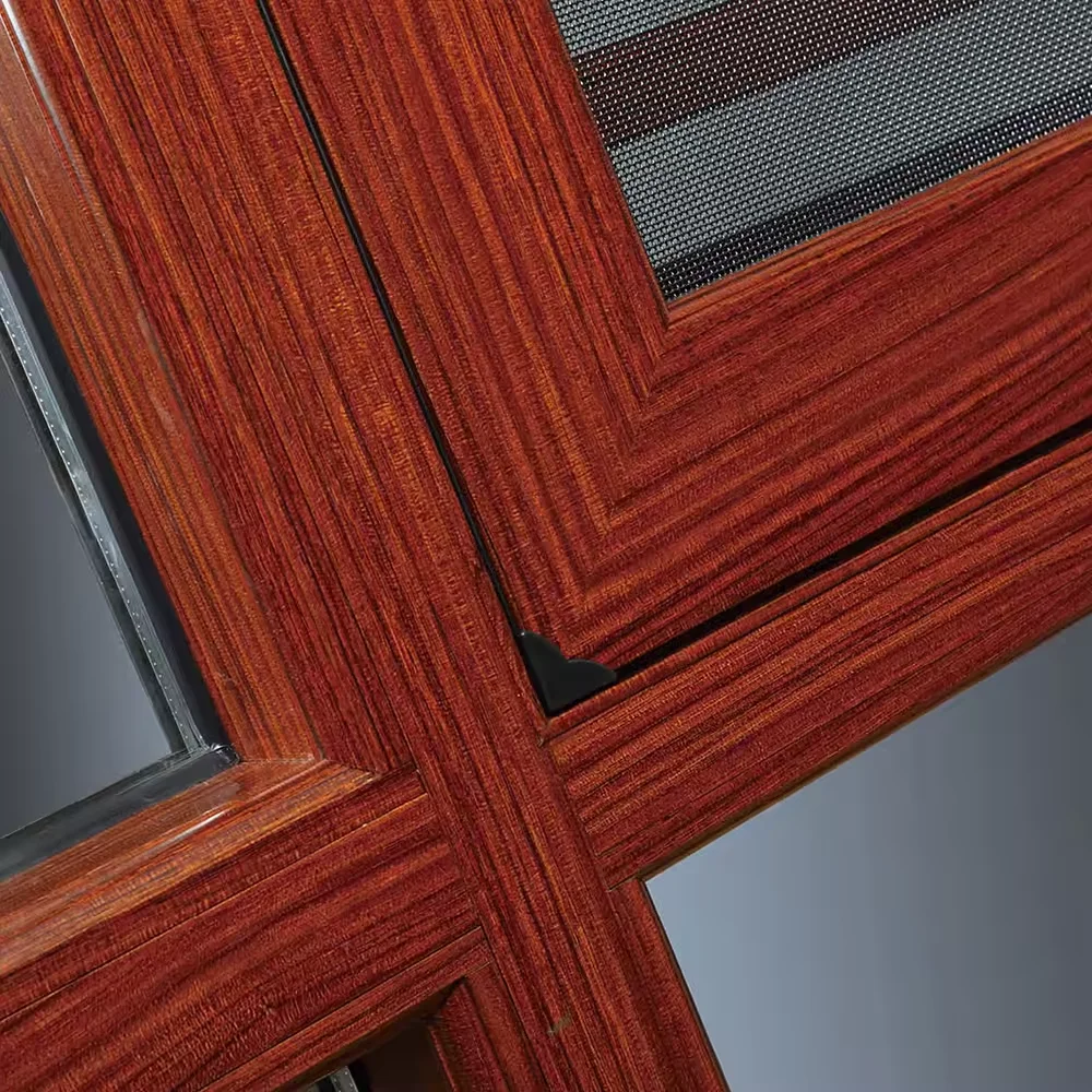 China Contemporary Red Wooden Customized Wooden Windows Casement Windows with Mosquito Net For house