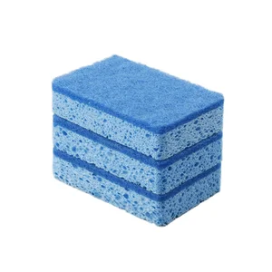 Biodegradable Bamboo Cellulose Sponge with Scouring Pad Square Kitchen Sponge for Office Use