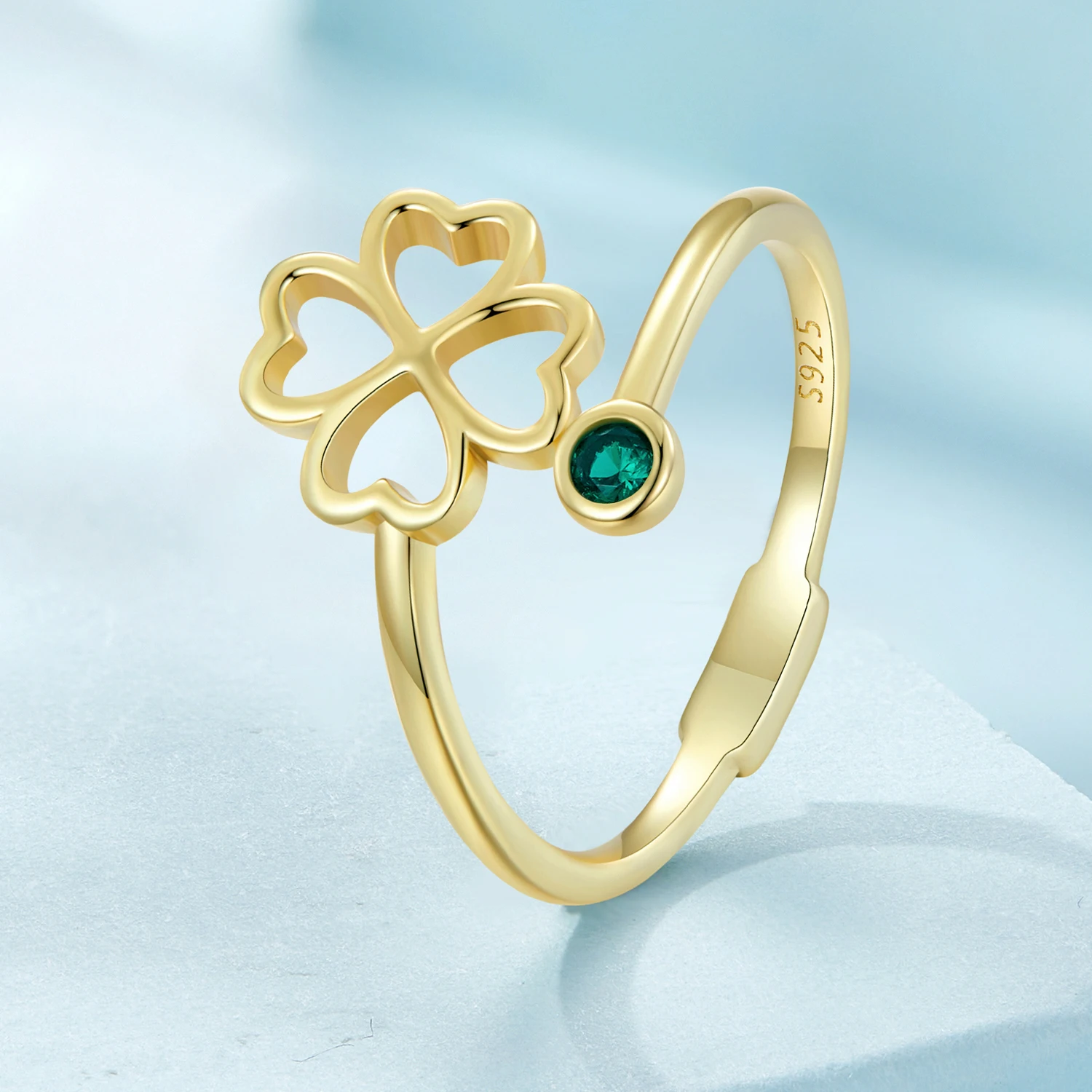 925 Sterling Silver Adjustable Clover Ring for Women Open Leaf 