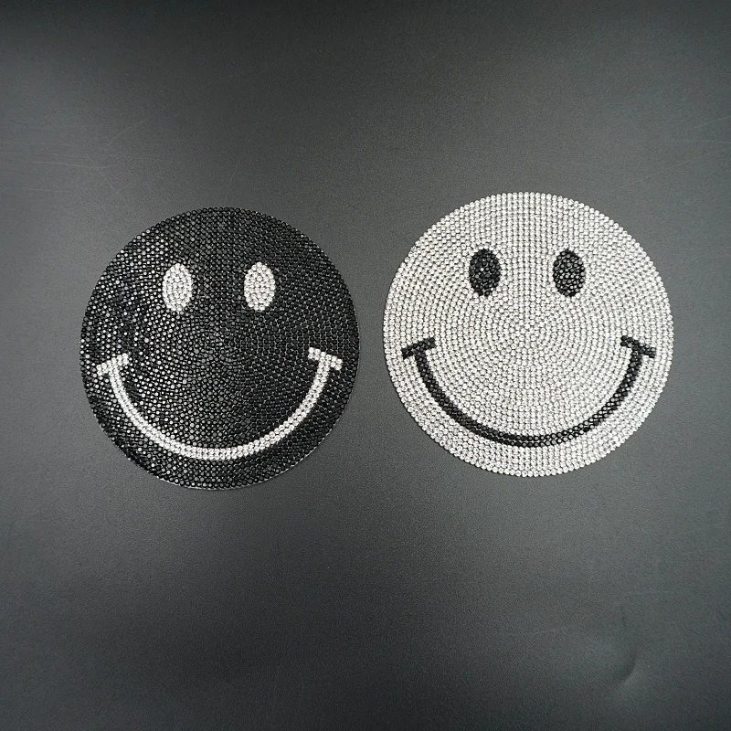 Free sample factory wholesale iron on smiley face crystal products tshirt appliques