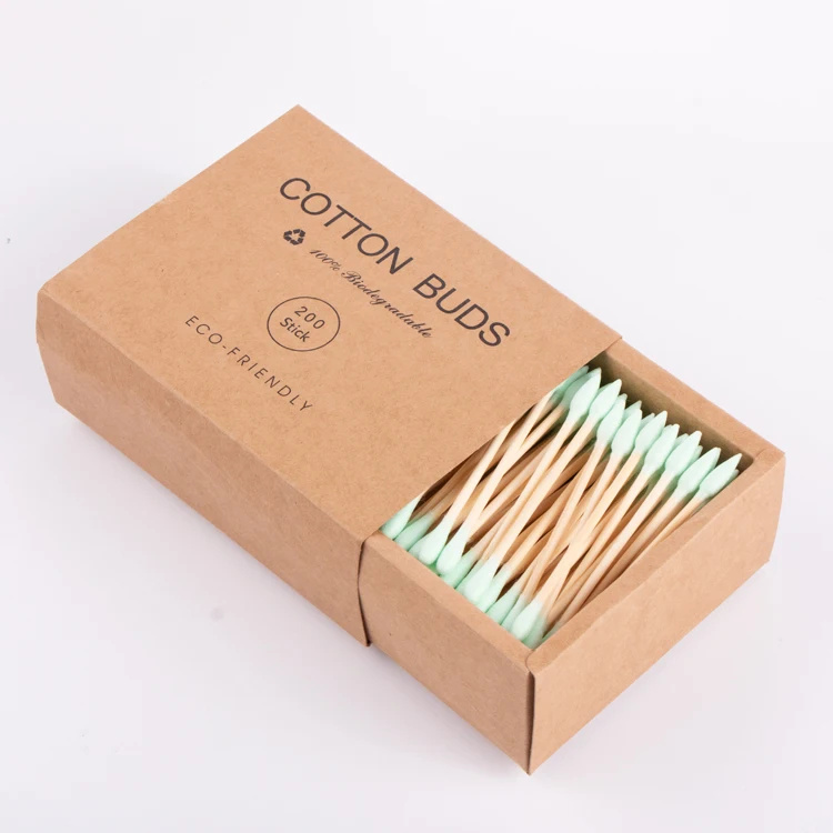 Custom Coton Tige Wooden Stick Baby Cotton Ear Buds Bamboo Makeup Remover Cotton Swabs