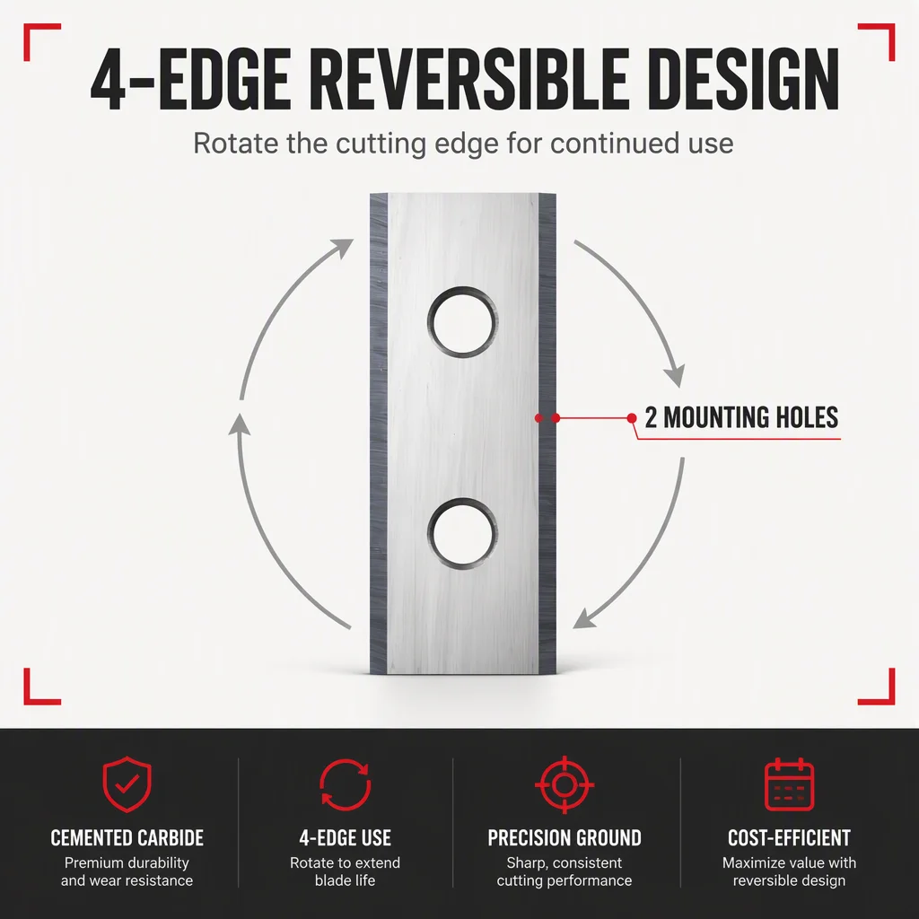 Cemented Carbide Woodworking Insert 15*15*2.5, 4 Edges Reversible Indexable Knife for Spiral Cutter Head