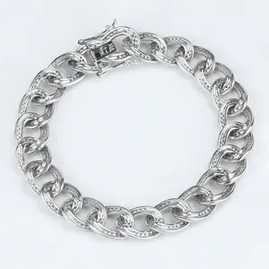 Keiyue Luxury Fashion 925 Sterling Silver Cuban Chain Link Bracelet Zircon Paved Jewelry for Men and Girls for Gifts Parties