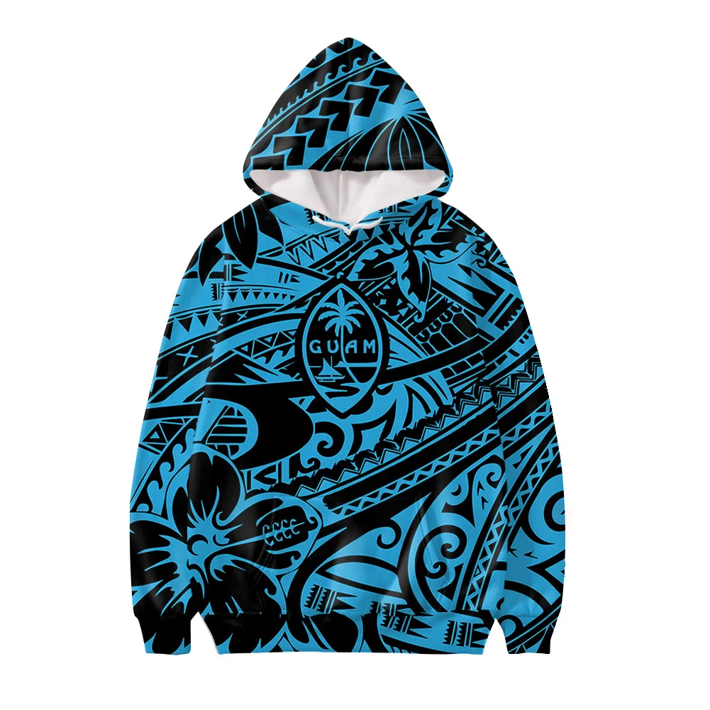 GLUDEAR Men's Polynesian Tribal Print Zipper Hoodie - Long Sleeve Full Zip Sweatshirt, Size 3XL