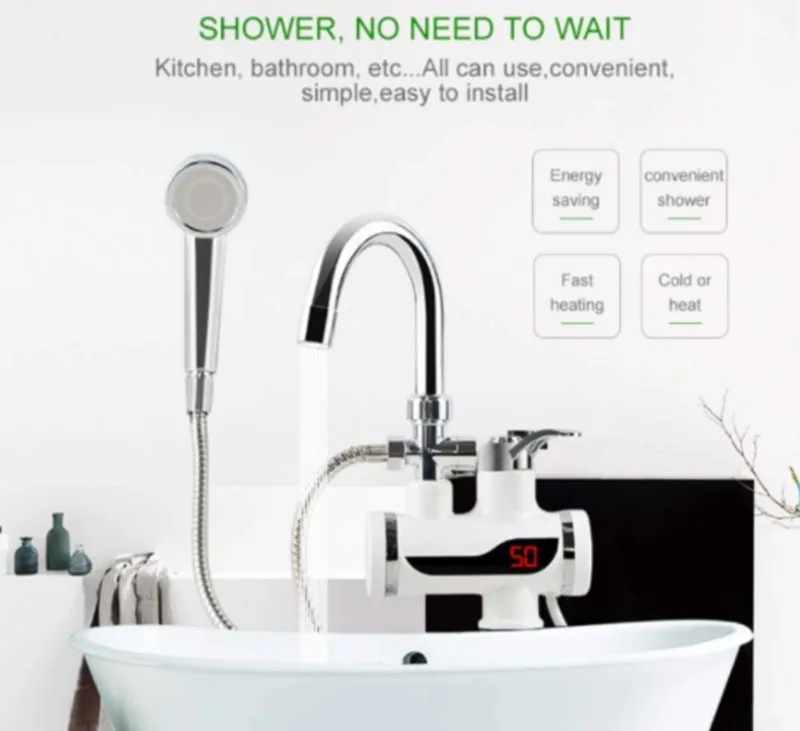 2021 Hot 3s Instant Tankless 3000w Hot Water Heater Fast Heating Tap