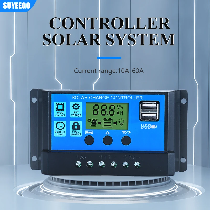 SUYEEGO 10a to 60a Pwm Solar Charge Controller 12v 24v Connect Solar Panel 300w 400w 100w for Home Solar System