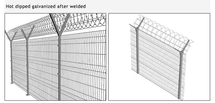 Galvanized 3D Welded Wire Mesh Fence Panel With Barbed Wire Anti Climb Security Fencing For Airport Prison High Safety Areas 2