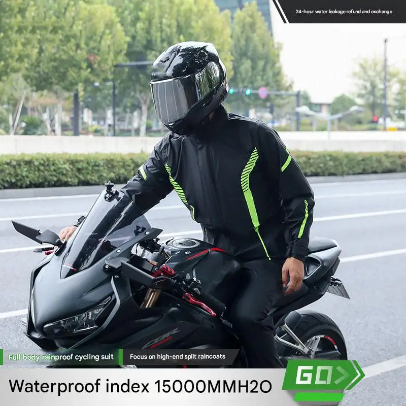 Modern Eco-Friendly Reflective Striped Motorcycle Raincoat Popular Waterproof Design for Outdoor Tours and Campers