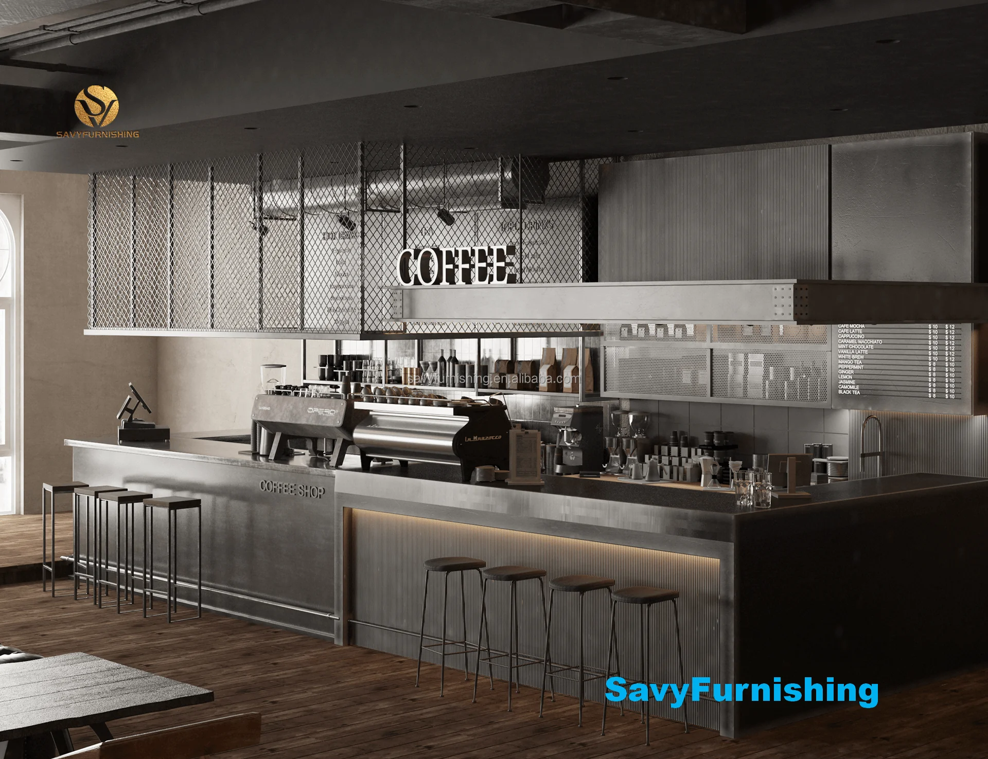 Industrial Coffee Shop Interior Design - Modern Cafe Furniture
