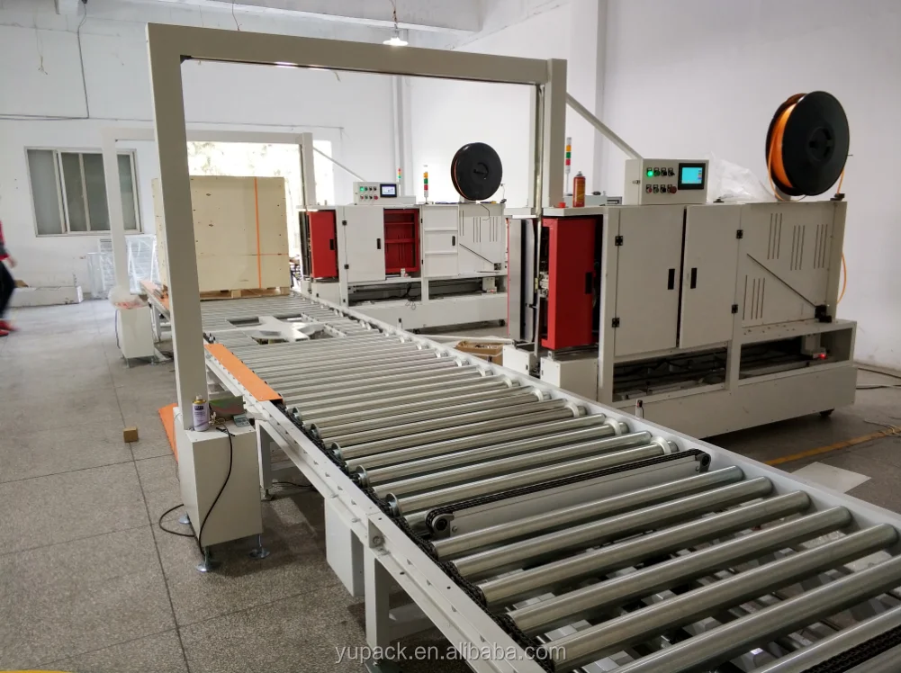 Fully Automatic in Line Pallet Wrap Machine with Pallet Strapping Machine